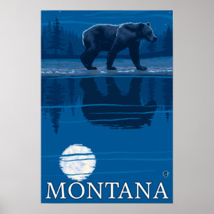 Björn som går i månskenvintage resor poster