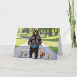 Björn som går Promenad med Hund Kort