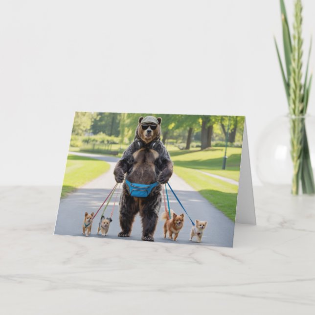 Björn som går Promenad med Hund Kort (Framsida)