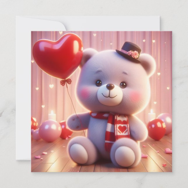björn som håller ett hjärta för Alla hjärtans dag Julkort (Framsida)