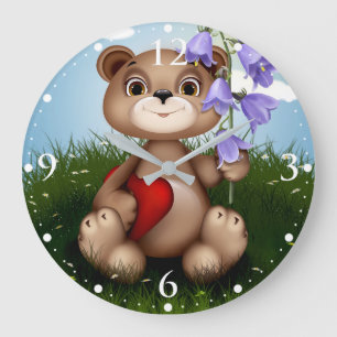Björn som håller i en bukett blommor-30926 stor klocka
