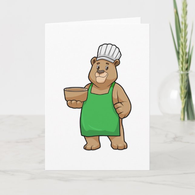 Björn som kock med kokkäpp & Trätrog Kort (Framsida)