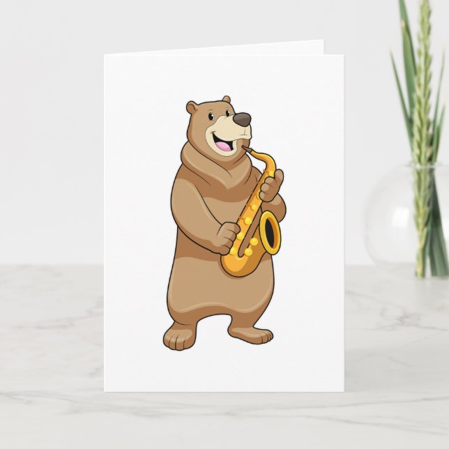 Björn som musiker med saxofon kort (Framsida)
