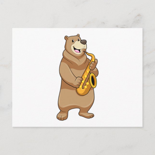 Björn som musiker med saxofon vykort (Framsida)