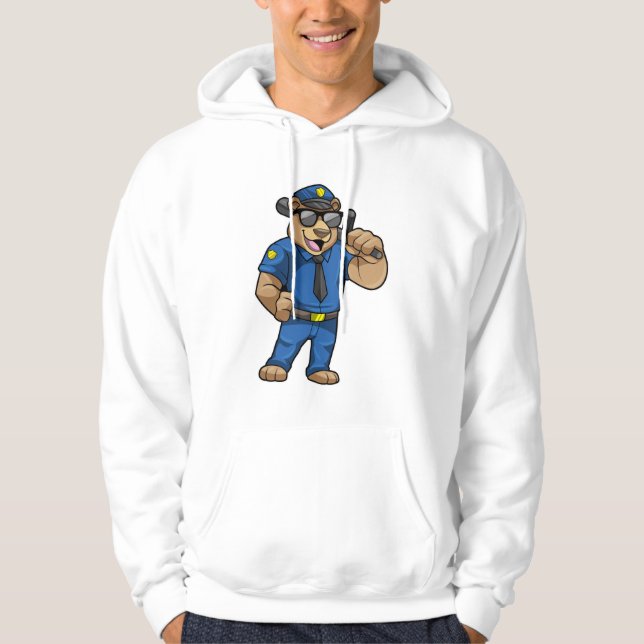 Björn som polis med polisiär uniform hoodie (Framsida)