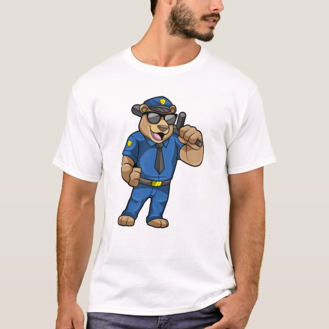 Björn som polis med polisiär uniform t shirt (Framsida)