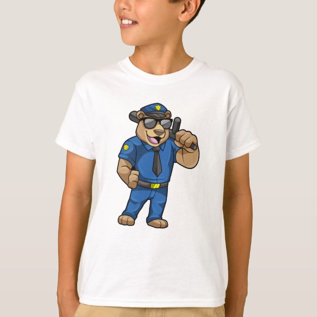 Björn som polis med polisiär uniform t shirt (Framsida)