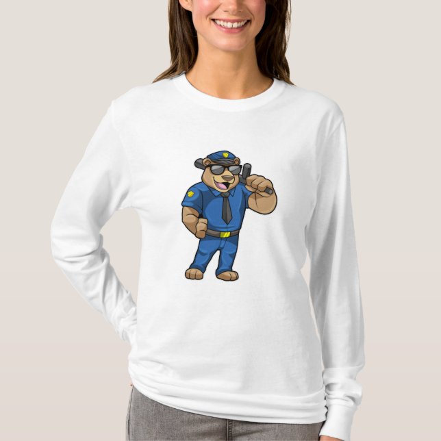 Björn som polis med polisiär uniform t shirt (Framsida)