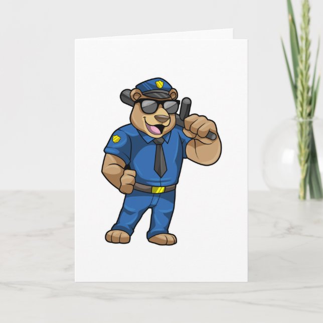 Björn som polisman med polisuniform kort (Framsida)