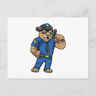 Björn som polisman med polisuniform vykort