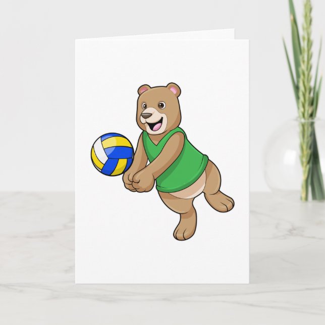 Björn som volleybollspelare med volleyboll kort (Framsida)