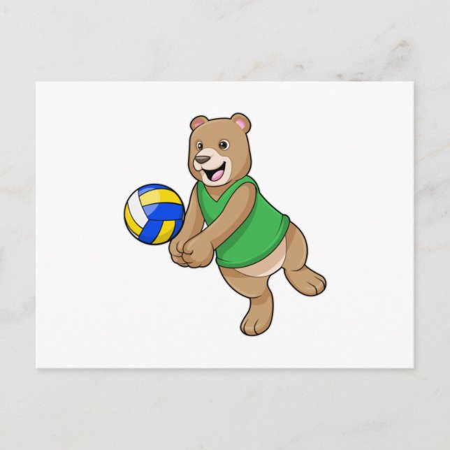 Björn som volleybollspelare med volleyboll vykort (Framsida)