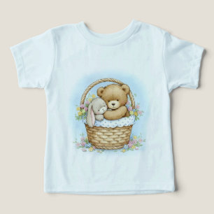 Björn Unge och kanin i ett vävt Basket T Shirt