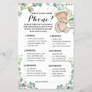 Björn Vad finns på din telefon Baby Shower Spelkor Flygblad