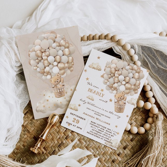 Björn Väntar Ballonger Pojke Flicka Bebis Baby Sho Inbjudningar (Skapare uppladdad)