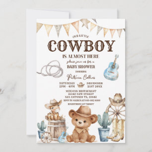Björn Vår Lille Cowboy Wild West Baby Shower Inbjudningar