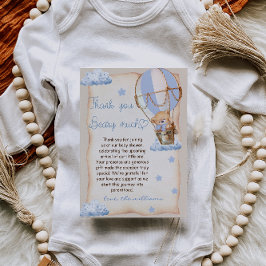 Björn Varm luftballong Baby Shower Blå Beige Tack Kort
