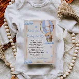 Björn Varm luftballong Baby Shower Blå Beige Tack Kort
