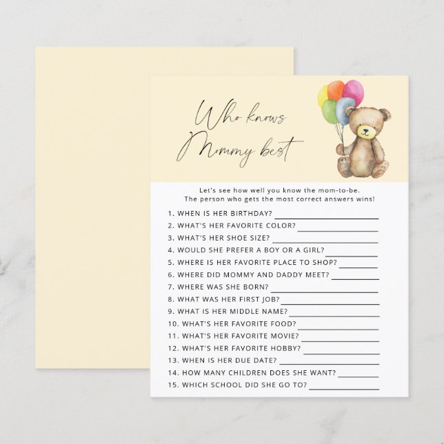 Björn - Vem vet mest om mamma spel (Fram/baksida)