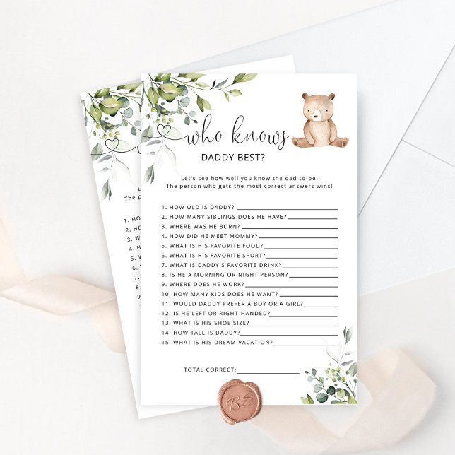 Björn Vem vet pappa bäst, babyduschspel (Skapare uppladdad)