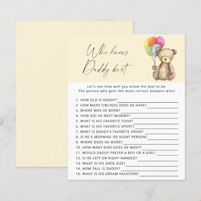 Björn - Vem vet pappa bäst spel (Fram/baksida)