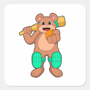 Björn vid Cricket med Cricket fladdermus Fyrkantigt Klistermärke