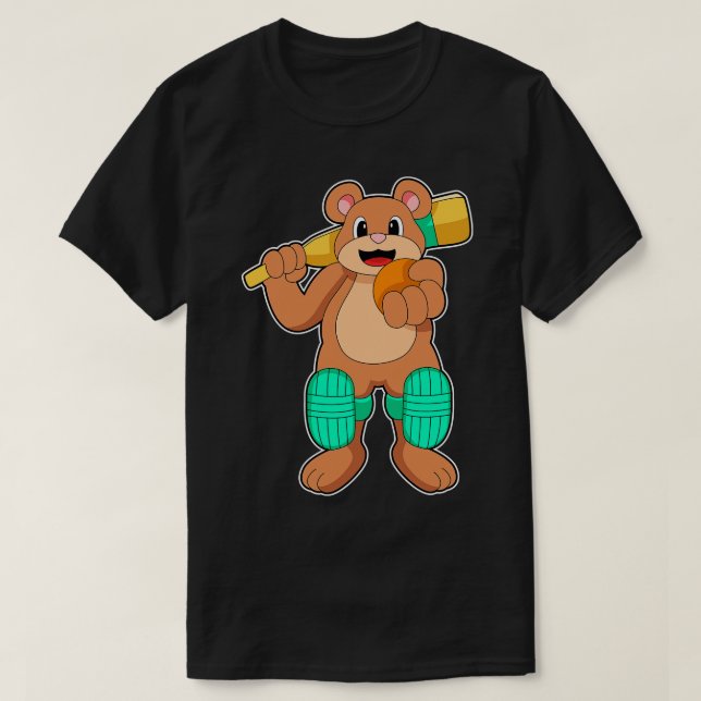 Björn vid Cricket med Cricket fladdermus T Shirt (Design framsida)