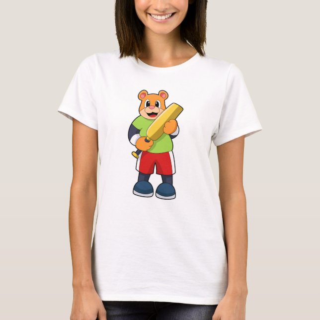 Björn vid Cricket med Cricket fladdermus T Shirt (Framsida)