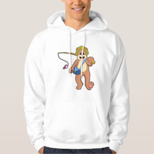 Björn vid fiske med fiskstav hoodie