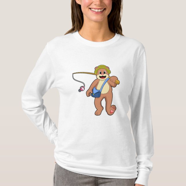 Björn vid fiske med fiskstav t shirt (Framsida)