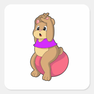 Björn vid Fitness med Exercise boll.PNG Fyrkantigt Klistermärke
