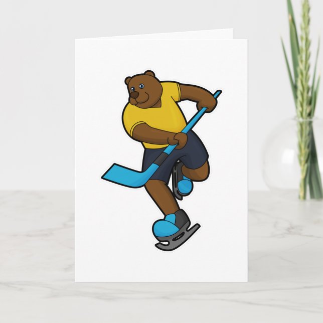 Björn vid ishockey med ishockeyklubba kort (Framsida)