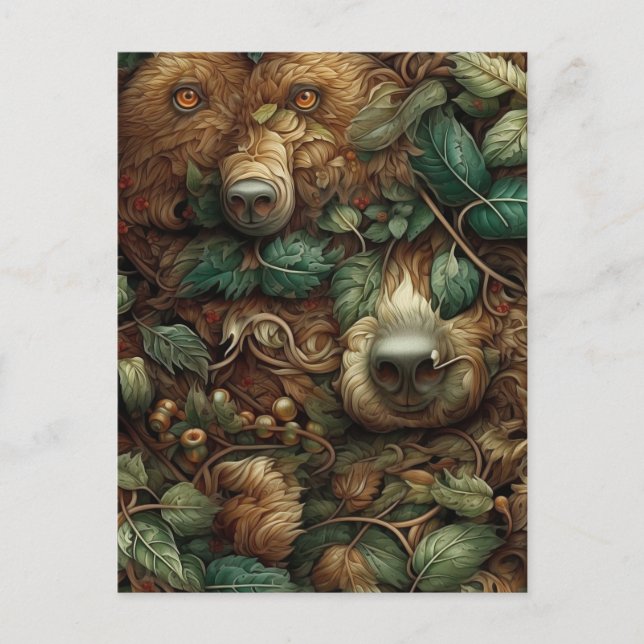 Björnar Gömmande i vykort för skog (Framsida)