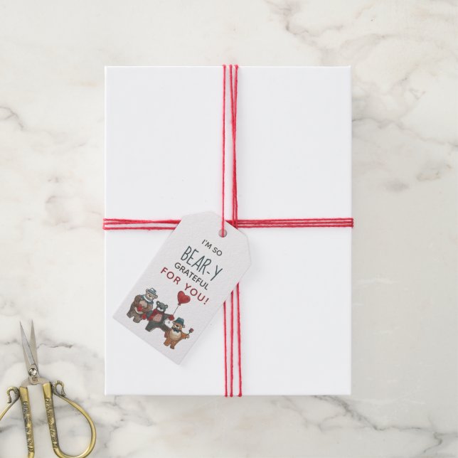 Björnar i kärlek Whimsical Watercolor Alla hjärtan Presentetikett (Med Snöre)