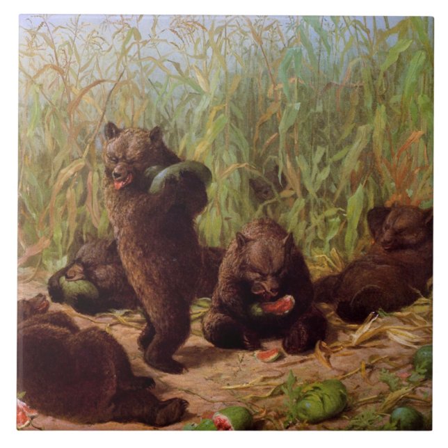 Björnar i Watermelon Patch (av W.H. Beard) Kakelplatta (Framsidan)