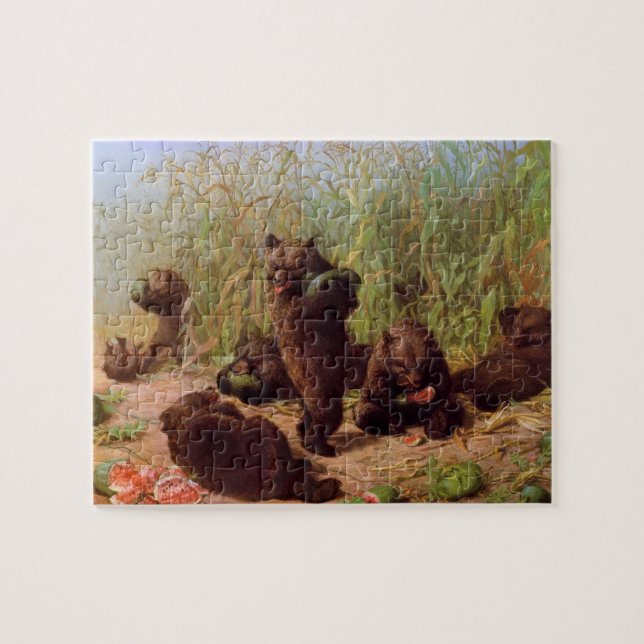 Björnar i Watermelon Patch (av W.H. Beard) Pussel (Horisontell)