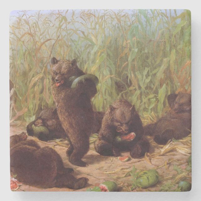 Björnar i Watermelon Patch (av W.H. Beard) Stenunderlägg (Framsidan)