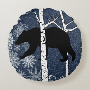 Björnar i Winter Birch-rundans Pillow Rund Kudde