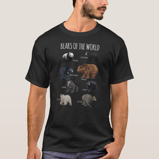 Björnar i World Panda Polar Grizzly Black Cute T Shirt (Framsida)