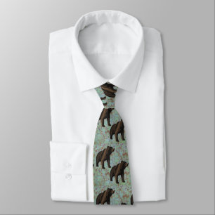 Björnar på marmorerade blå/Tan Necktie Slips
