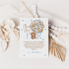 Björnballar Blue Guld Baby Shower Tack Kort