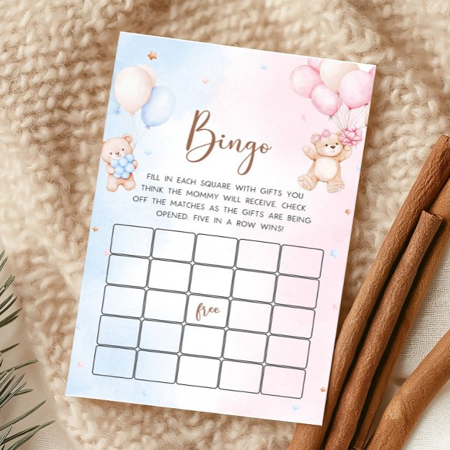 Björnballong Könsuppenbarelse Bingo Spel (Bear Baby Shower Game)
