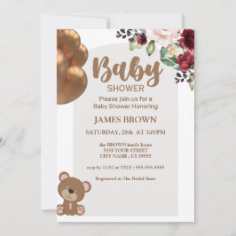 björnballonger Baby Shower Inbjudan, Vildblomma Inbjudningar