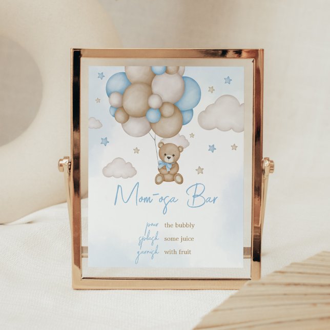 Björnballonger Babyskor Mamma Osa Pub Poster (Teddy Bear Balloon Baby Shower Mom Osa Bar Sign)
