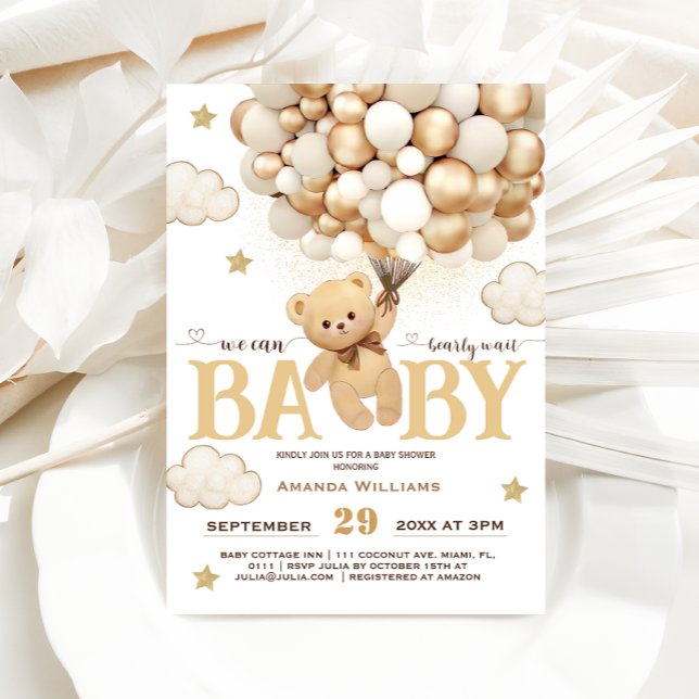 Björnballonger knappt väntar Minimala Babyshower  Inbjudningar (Skapare uppladdad)