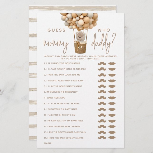 Björnballonger Modern Gender neutrra spelspel (Fram/baksida)