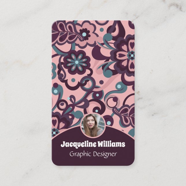 Björnbär Groovy Psykedelisk 60-70-tal Floral II Visitkort (Framsida)