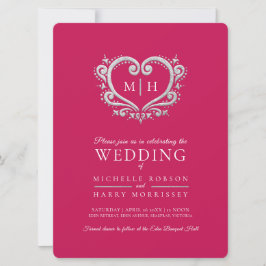 Björnbär, röd och vit, silver, bröllop inbjudningar