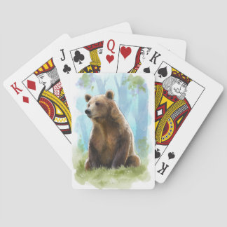 Björnbjörn, grizzbjörn med spelkort- vattenfärg casinokort