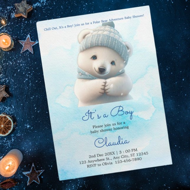 Björnblått barn i Polarna Bear Blue Shower its Boy Inbjudningar (Skapare uppladdad)